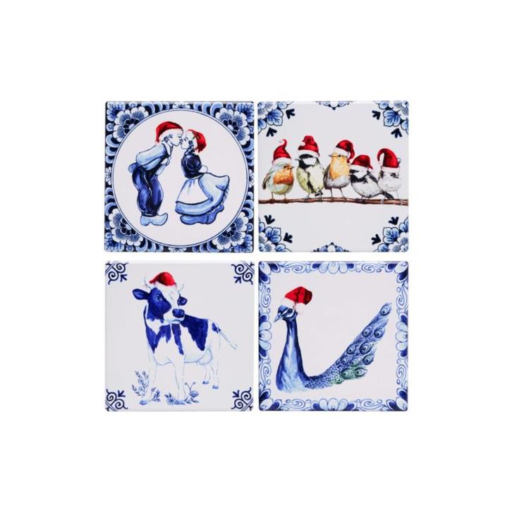 Nieuw, Heinen Delfts Blauw, set (4) KERST onderzetters, Diversen, Kerst, Nieuw, Ophalen of Verzenden