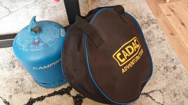 Campingaz Fles + Kookstel, Grill, Bakplaat & Rooster, Caravans en Kamperen, Kampeeraccessoires, Gebruikt, Ophalen