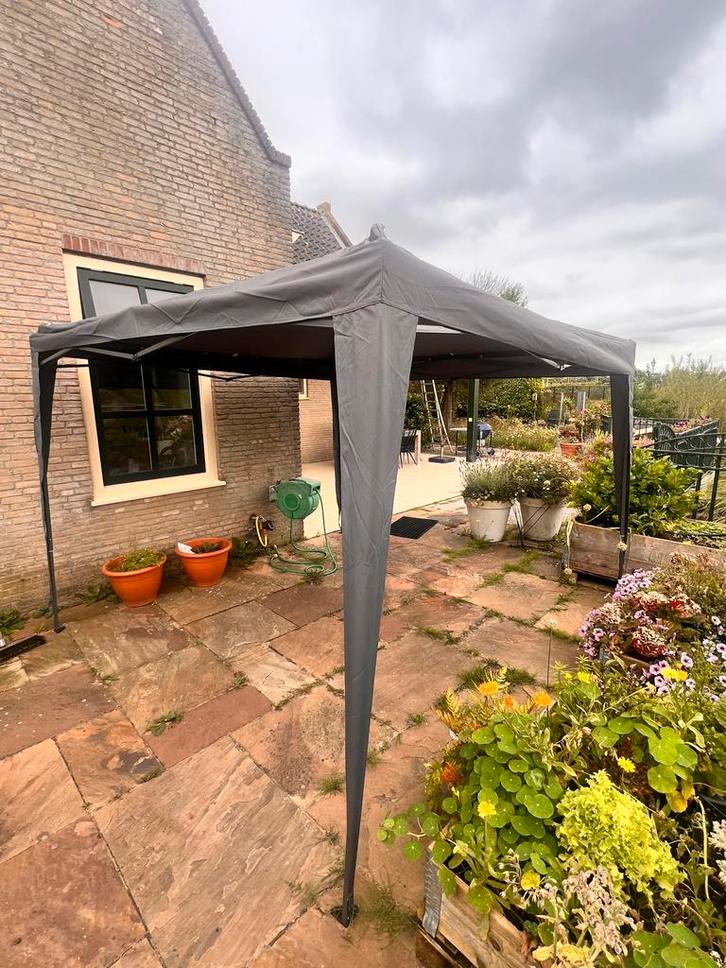 Partytent Pagodetent Pop up Tent ca 3x3 meter Grijs, Tuin en Terras, Partytenten, Zo goed als nieuw, Partytent, Minder dan 5 meter