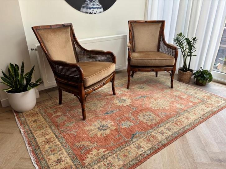 Fauteuils Bamboe Giorgetti design / 2 stuks / Zeer mooi, Huis en Inrichting, Fauteuils, Zo goed als nieuw, Hout, Stof, Overige materialen
