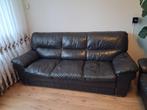 Donker bruin leren bankstel – 2-delig – netjes onderhouden, Huis en Inrichting, Ophalen, Gebruikt, Rechte bank, Vierpersoons of meer