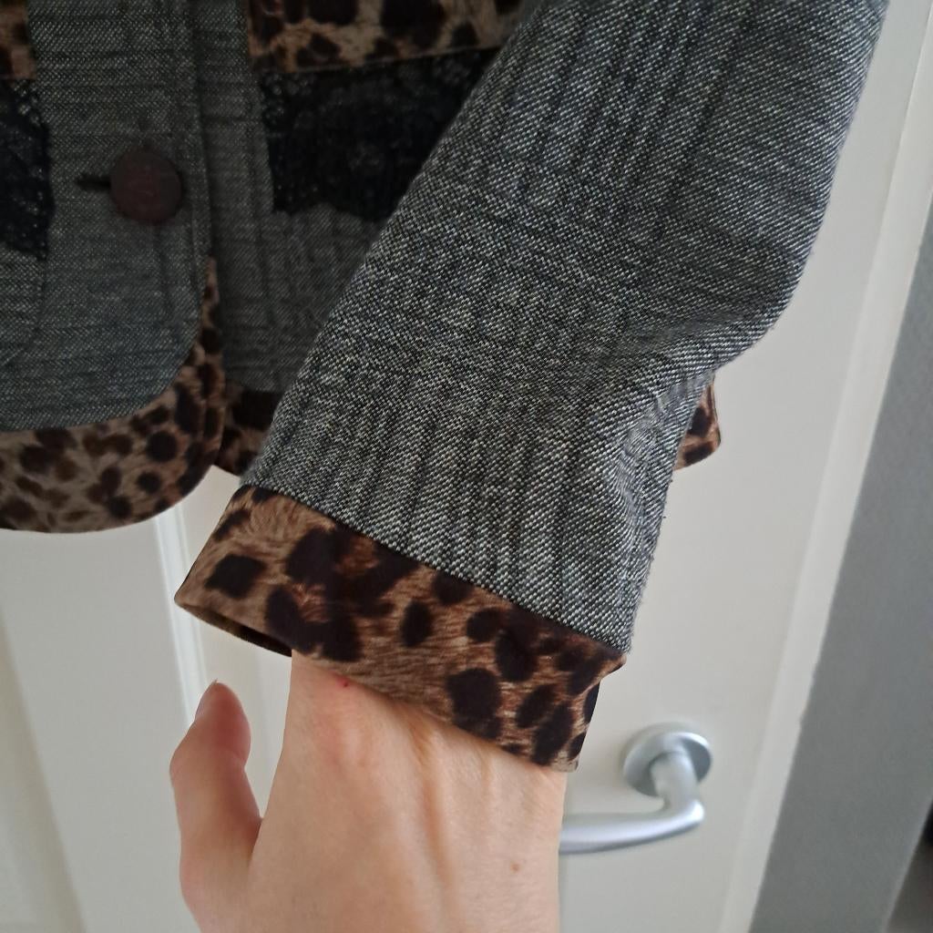 Save the Queen blazer grijs + luipaard + kant zwart S 43527, ., Zo goed als nieuw, Jasje, Maat 36 (S)