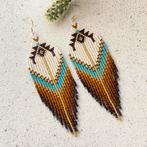 Ibiza, bohemian, Earth tones Fringes Oorbellen / RVS, Overige materialen, Hangers, Blauw, Nieuw
