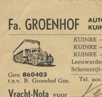 KUINRE Fa GROENHOF AUTODIENSTEN 1958, Ophalen of Verzenden, Gebruikt, Overige typen