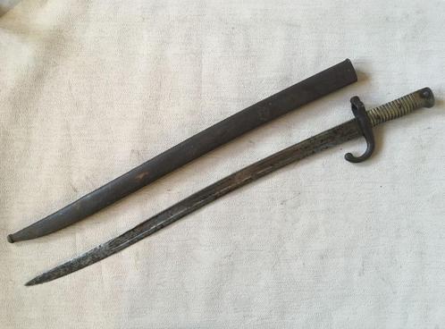 wo1 - Franse M1874 Gras bajonet met schede Châtellerault '83, Verzamelen, Militaria | Algemeen, Landmacht, Mes of Dolk, Overige gebieden