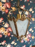 Antieke Messing Hanglamp met Glas, Huis en Inrichting, Lampen | Hanglampen, Ophalen of Verzenden, Gebruikt, Metaal, Minder dan 50 cm