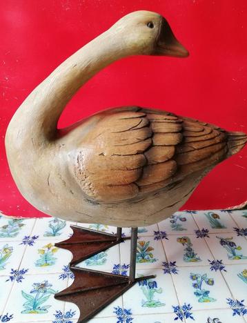 Gans. Antique wood look. Polyresin. 35 cm.  beschikbaar voor biedingen