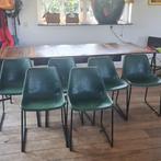 zes lederen eetkamerstoelen groen, industrieel, Huis en Inrichting, Stoelen, Ophalen, Gebruikt, Overige kleuren, Metaal