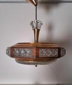 Vintage Hanglamp Metaal, Fineer & Kristal - 40cm, Huis en Inrichting, Lampen | Hanglampen, Gebruikt, Glas, Vintage, Ophalen of Verzenden