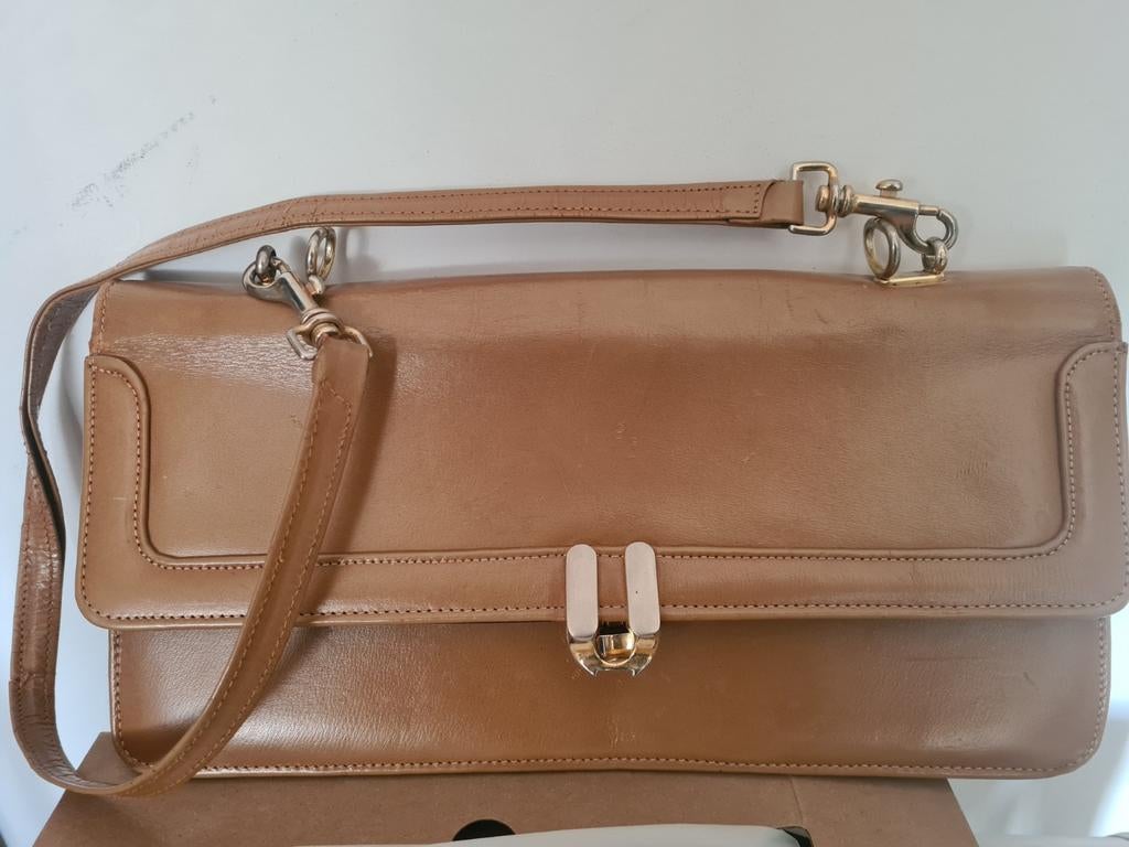 Cognac leren handtas / schoudertas - vintage stijl, Ophalen
