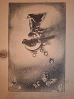 Ets met Vlinders en Maan onduidelijk Gesigneerd, Ophalen of Verzenden