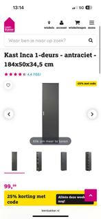 Kast inca antraciet, Huis en Inrichting, Kasten | Roldeurkasten en Archiefkasten, Ophalen, 50 tot 100 cm, Zo goed als nieuw, 150 tot 200 cm