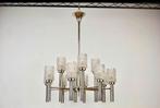 XL Vintage Kroonluchter Chroom + 12 Glazen Kapjes, Antiek en Kunst, Antiek | Lampen, Ophalen