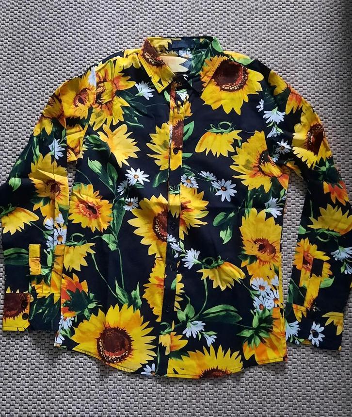 Overhemd met zonnebloemprint, maat XS/S, Kleding | Heren, Overhemden, Zo goed als nieuw, Ophalen of Verzenden