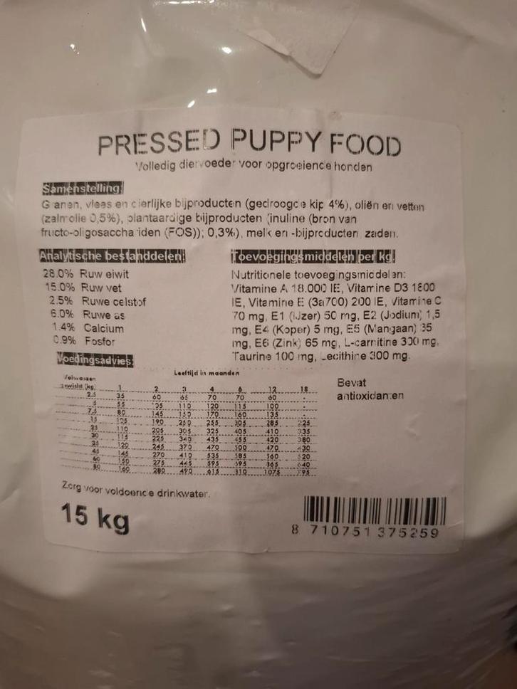 Puppyvoer geperst – bijna volle 15 kg zak, goedkoop, Dieren en Toebehoren, Dierenvoeding, Hond, Ophalen