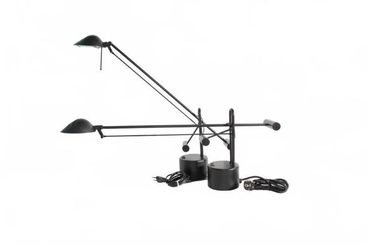 2x Vintage Kingtec Halogeen Bureaulampen Jaren 80, Huis en Inrichting, Lampen | Tafellampen, Gebruikt, 50 tot 75 cm, Glas, Kunststof