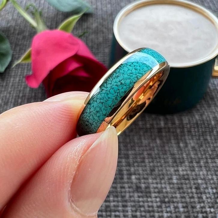 Trouwringen wolfraam Turquoise - Nadia - Rosé goud, Sieraden, Tassen en Uiterlijk, Ringen, Nieuw, Dame of Heer, Overige kleuren