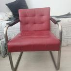 Fauteuil rood leer en buisframe, Huis en Inrichting, Minder dan 75 cm, Gebruikt, Metaal, 50 tot 75 cm