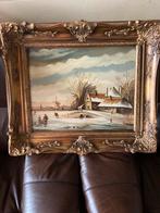 Schilderij Winterlandschap met Schaatsers, Antiek en Kunst, Ophalen