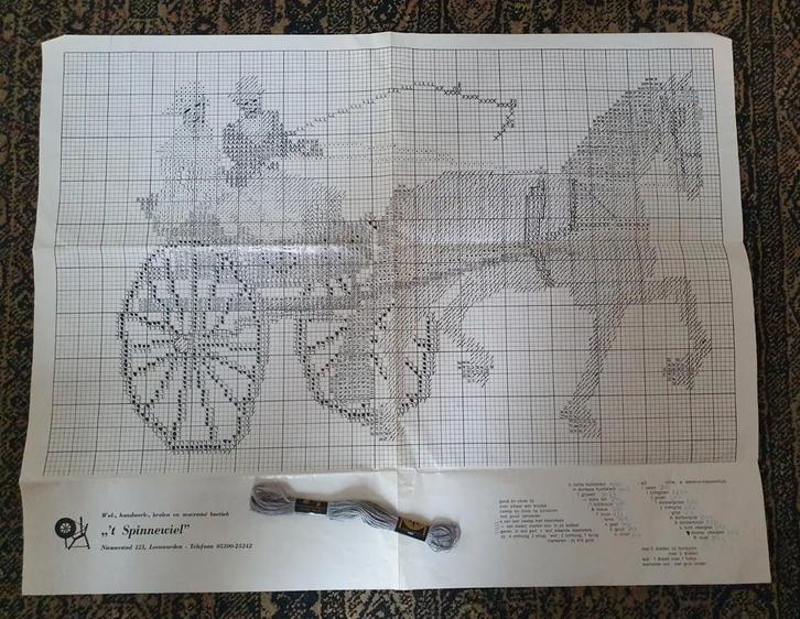 vintage origineel borduurpatroon  - paard koets, Hobby en Vrije tijd, Borduren en Borduurmachines, Nieuw, Patroon, Handborduren