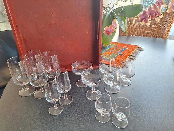 Set (Leerdam) glazen bier cognac jenever sherry advocaat/ijs, Verzamelen, Glas en Borrelglaasjes, Zo goed als nieuw, Overige typen