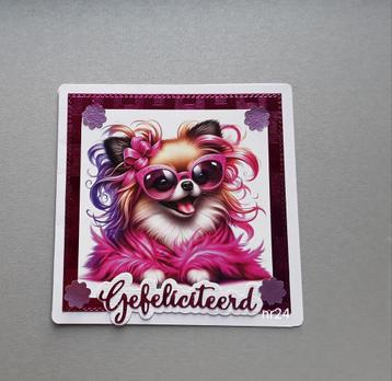 Zelfgemaakte kaart  GEFELICITEERD hond beschikbaar voor biedingen