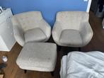 Fauteuilset met voetenbankje, beige, Huis en Inrichting, Fauteuils, Ophalen, Hout, Gebruikt, Minder dan 75 cm