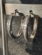 Zinzi zilveren creolen met strass steentjes, Hangers, Ophalen of Verzenden, Zo goed als nieuw, Zilver