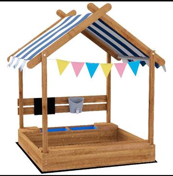 Houten Zandbak met Luifel, Huisontwerp voor 3-7 Jaar, Bruin beschikbaar voor biedingen