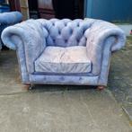 Chesterfield club fauteuil jeans blauw + GRATIS BEZORGD, Chesterfield, Gebruikt, Leer, Ophalen of Verzenden