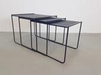 Vintage zwart metaal bijzettafel mimi set Nesting Tables '80, 45 tot 60 cm, Minder dan 55 cm, Metaal of Aluminium, Ophalen of Verzenden