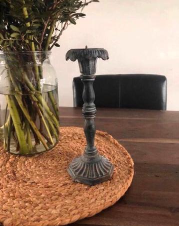 💝 Vintage brocante kandelaar grijs metaal beschikbaar voor biedingen