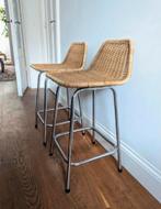 Barkruk barkrukken Rohe Noordwolde riet vintage Sliedregt, Gebruikt, Met voetsteun, 60 tot 90 cm, Ophalen of Verzenden