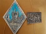Set van 2 antieke metalen wandplaten plaquettes o.a. Zwolle, Ophalen of Verzenden, Gebruikt