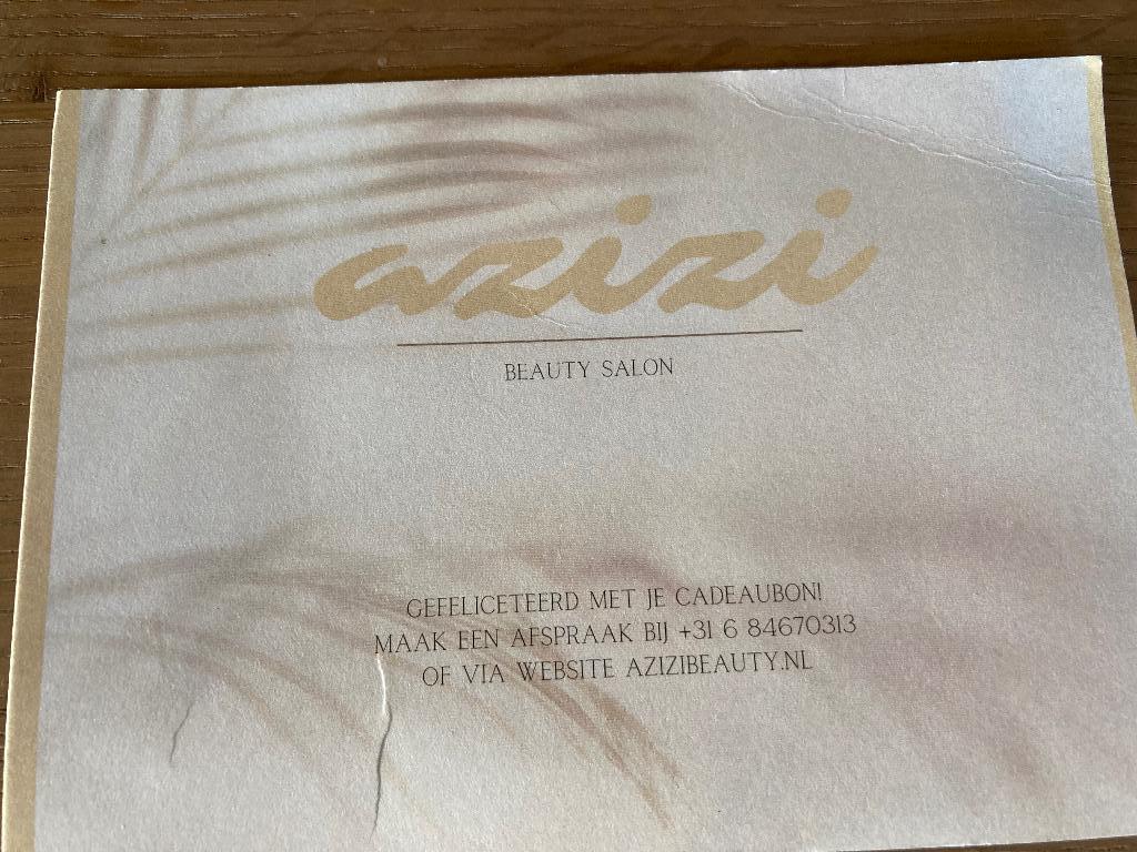 Cadeaubon 50,00 Beauty bon voucher Azizi Zeist nagelstudio, Eén persoon, Cadeaubon, Overige typen
