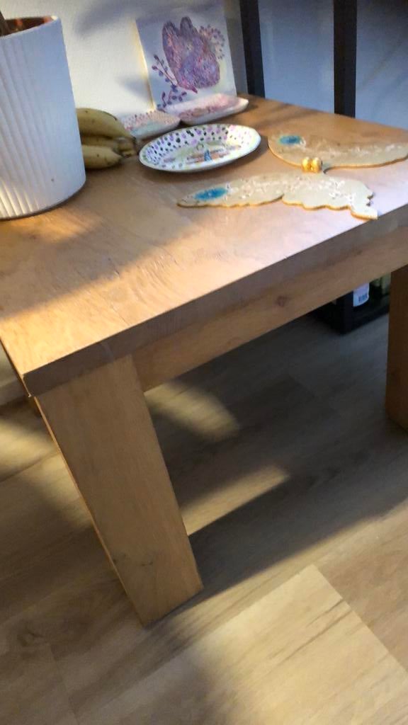 Bijzet tafel eiken 60x60 en 43 cm hoog, 50 tot 100 cm, Vierkant, Ophalen of Verzenden, Zo goed als nieuw