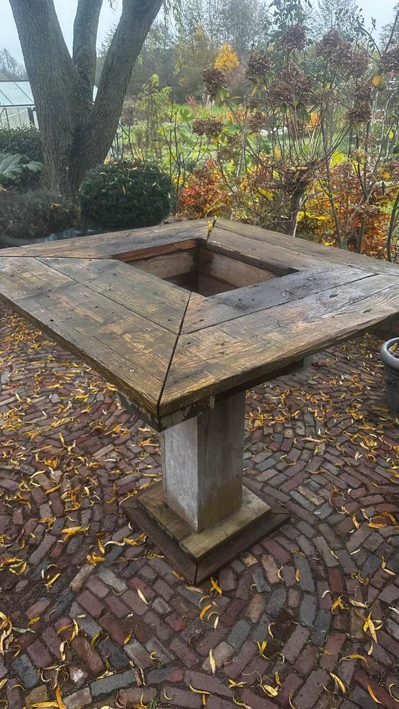 Steigerhouten statafel met bierkrat ruimte, Tuin en Terras, Tuintafels, Gebruikt, Vierkant, Hout, Ophalen