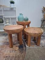 Salontafelset van 3 tafeltjes van massief acaciahout, nieuw, Ophalen, Minder dan 50 cm, Rond, Nieuw