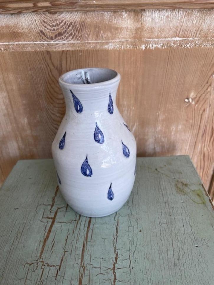 Vaasje blauwe druppels Geglazuurd aardewerk, Perigord France, Huis en Inrichting, Woonaccessoires | Vazen, Zo goed als nieuw, Blauw