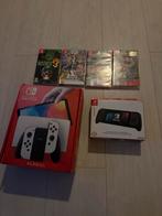Nintendo Switch OLED + 4 Games + Split Pad Pro, Spelcomputers en Games, Eén computer, Zo goed als nieuw, 3 spelers of meer, Vanaf 7 jaar