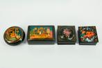 4 HANDBESCHILDERDE LAK DOOSJES, Antiek en Kunst, Ophalen of Verzenden