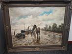 Schilderij van Rotterdam, gesigneerd, Antiek en Kunst, Ophalen
