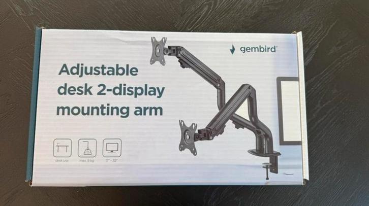 MONITORBEUGEL / MONITORARM 2 SCHERMEN 17-32” GASVEER DRAAIEN, Computers en Software, Monitoren, Zo goed als nieuw, In hoogte verstelbaar