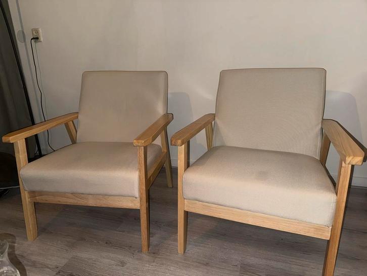 Twee comfortabele fauteuils, Huis en Inrichting, Fauteuils, Zo goed als nieuw, Hout, 50 tot 75 cm, Minder dan 75 cm, Ophalen