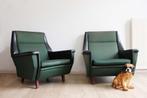 2 groene vintage fauteuils. Retro Mid Century design stoelen, Huis en Inrichting, Fauteuils, Ophalen, O, Retro, vintage, design, groen, mid century