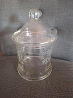 Vintage Gegraveerde Glazen Voorraadpot met Deksel (22 cm), Ophalen of Verzenden, Gebruikt, Glas, Pot, Bus of Blik