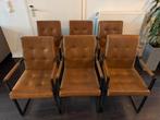 6 Cognac Eetkamerstoelen - Gebruikt, Ophalen, Gebruikt, Bruin, Leer
