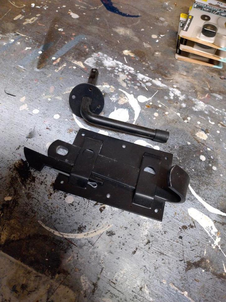 Boeren Klinkstel - Compleet, Doe-het-zelf en Verbouw, Hang- en Sluitwerk, Gebruikt, Schuif of Grendel, IJzer, Ophalen of Verzenden