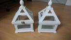 Witte houten kandelaars, Huis en Inrichting, Woonaccessoires | Kandelaars en Kaarsen, Nieuw, Minder dan 25 cm, Kandelaar, Wit