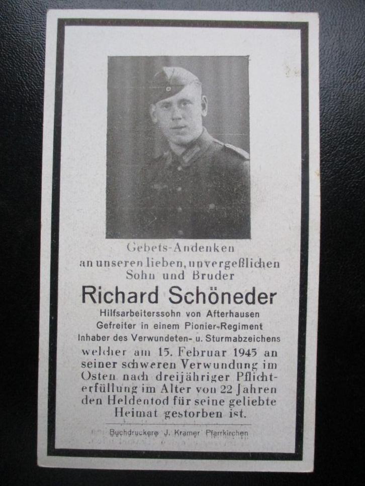 WO2 bidprentje pionier Sturmabzeichen VWA 1945, Verzamelen, Militaria | Tweede Wereldoorlog, Landmacht, Foto of Poster, Duitsland